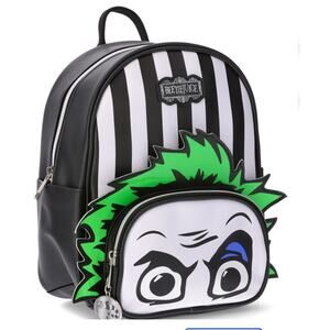 Beetlejuice It's Show Time Women's Mini Backpack 10.5" Faux Leather Black Green